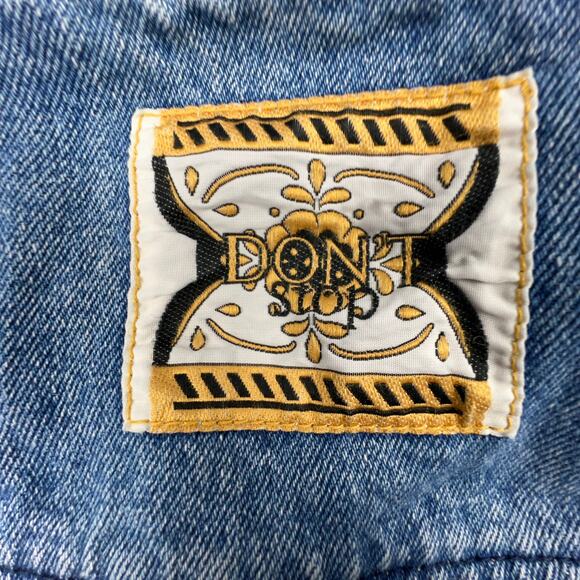 Vintage Dont Stop Jean Jacket Womens Blue Large Fashion Urban Streetwear Ornate - Picture 10 of 12